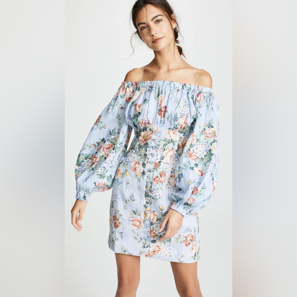 Zimmermann Blue Floral Long Sleeve Dress